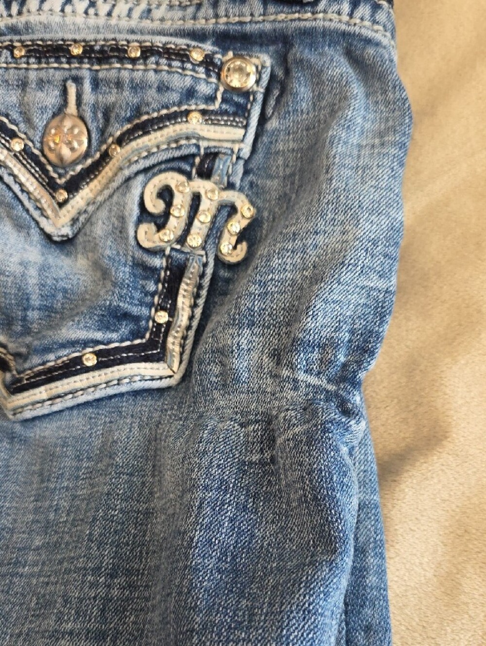 Miss Me Medium Blue Bootcut Jeans with Faded Whiskering - Picture 8 of 8